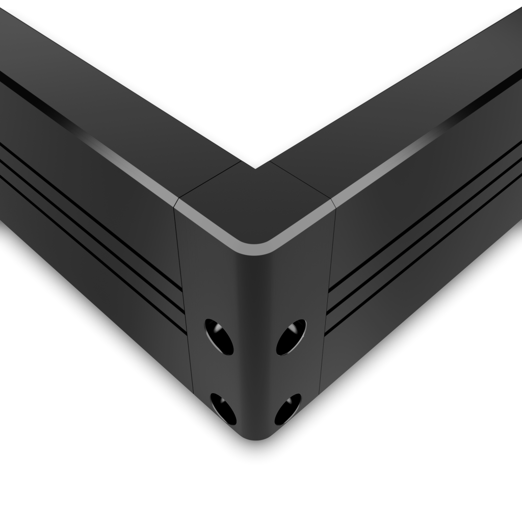 K-Series IR touch frame corner structure detail - Precision-engineered joint with reinforced stress distribution